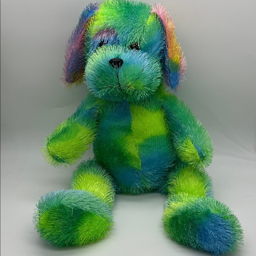 Kellytoy Green and Blue shaggy Plush dog